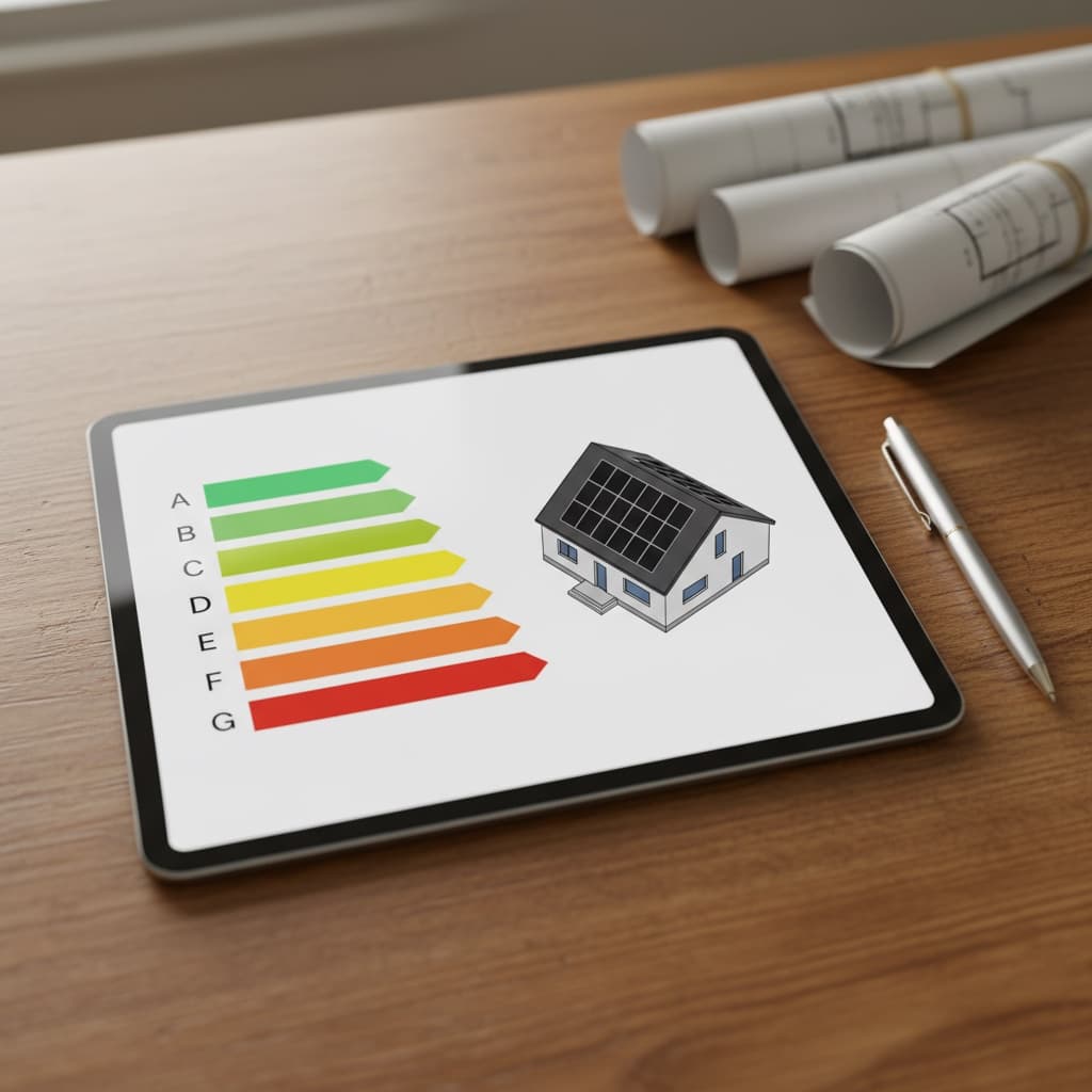 Rodinný dům v procesu energetické renovace s výkresy v popředí